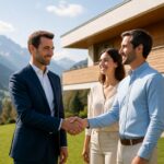 a group of people shaking hands outside a house